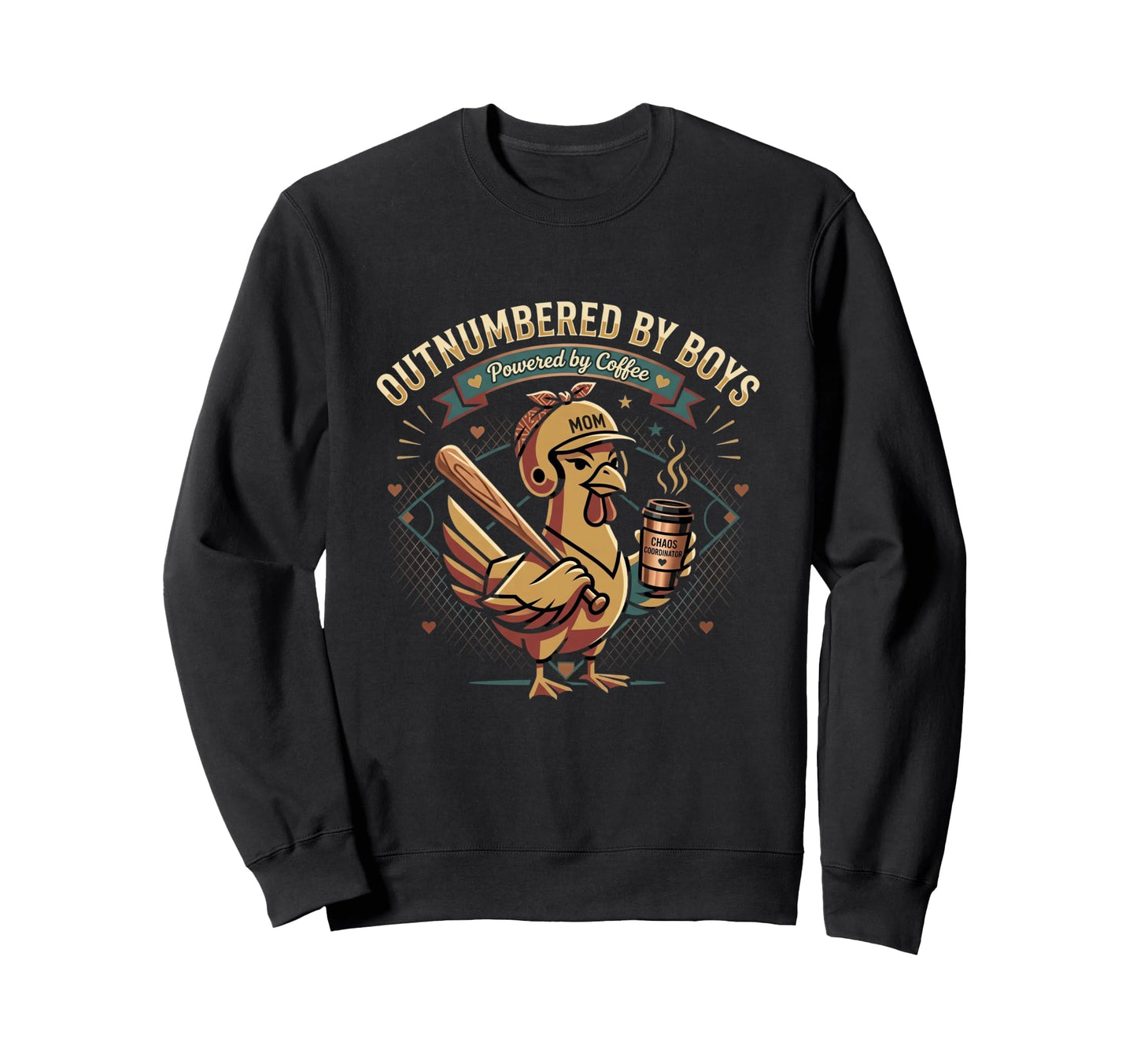 Outnumbered Powered Coffee Baseball Sweatshirt - Trendy Graphic for Adults - T-Shirt, Sweatshirt, Hoodie