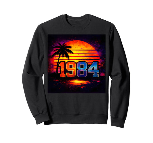 1984 Sunset Palm Tree Synthwave Sweatshirt - Custom Art Print Men Women - T-Shirt, Sweatshirt, Hoodie
