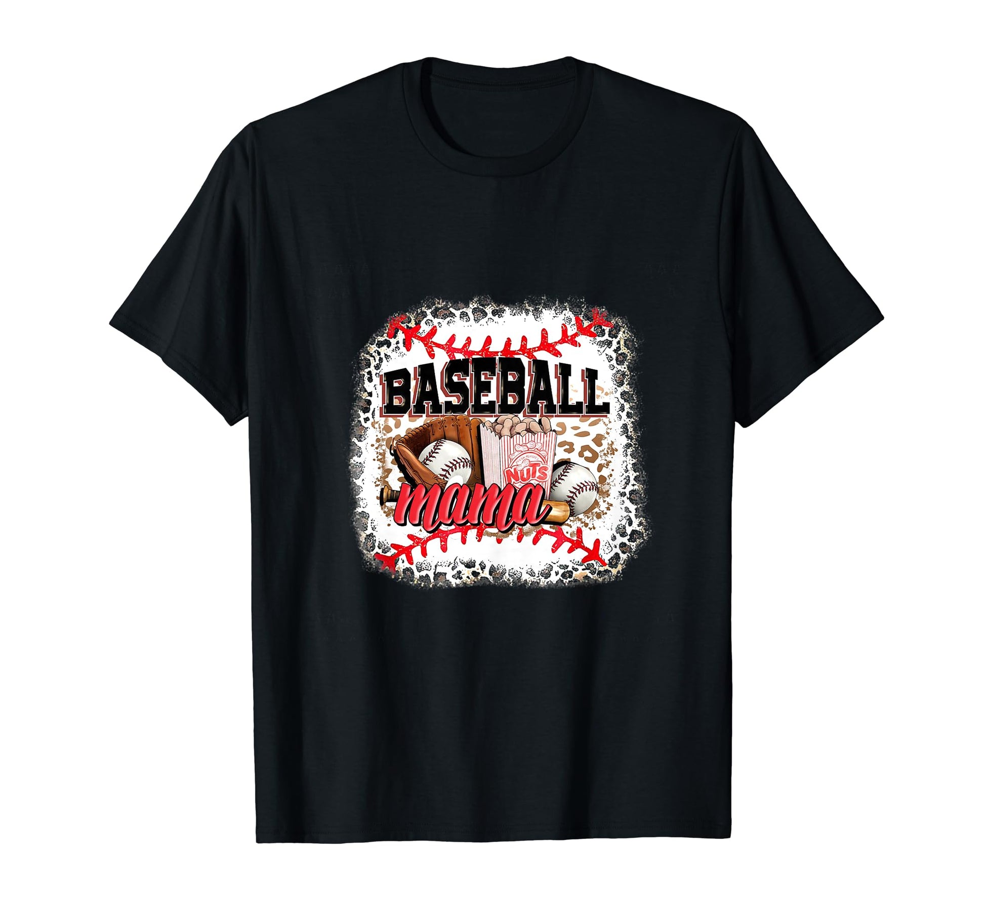 Softball Baseball Mama Mom Leopard T-Shirt - Unique Graphic for Adults - T-Shirt, Sweatshirt, Hoodie