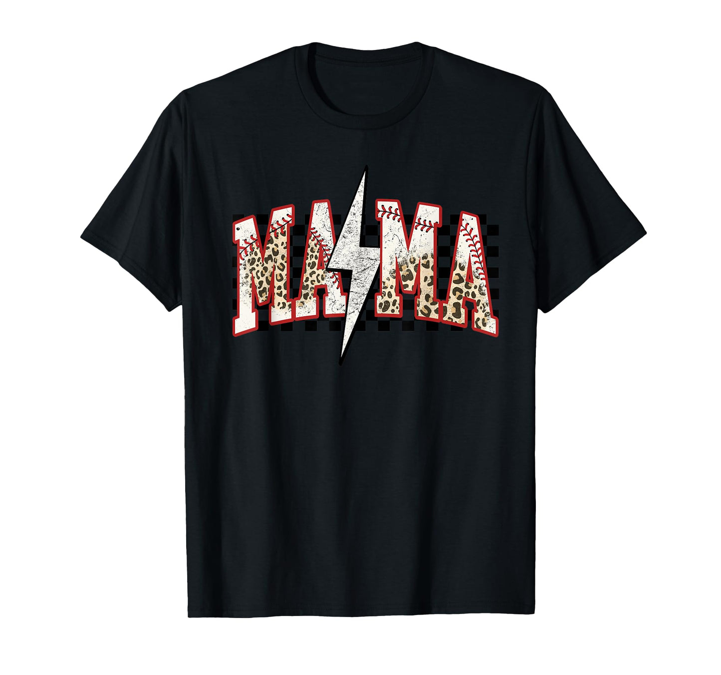 Baseball Mama Lightning Bolt Checkered T-Shirt - Unique Graphic Unisex - T-Shirt, Sweatshirt, Hoodie