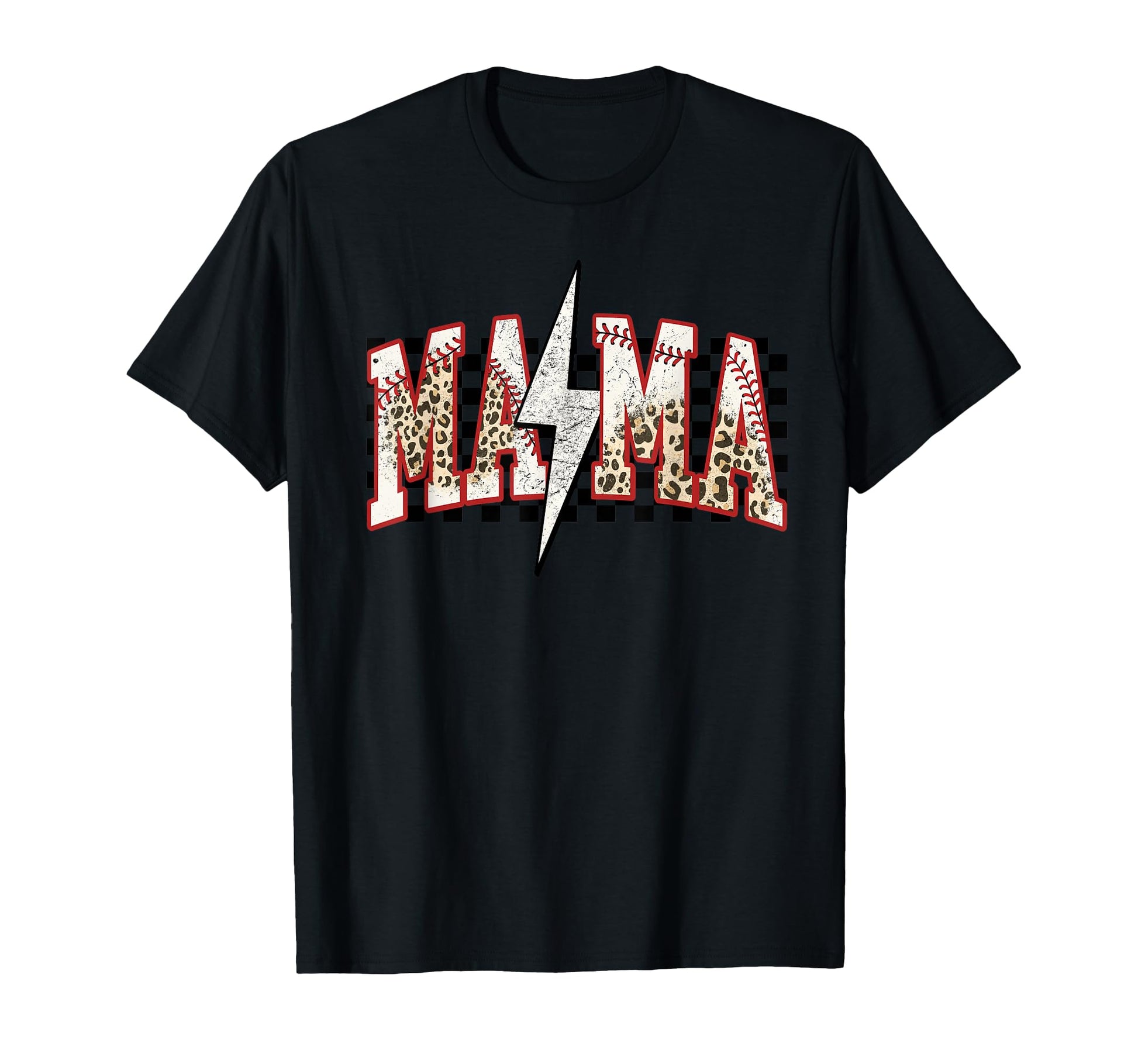 Baseball Mama Lightning Bolt Checkered T-Shirt - Unique Graphic Unisex - T-Shirt, Sweatshirt, Hoodie