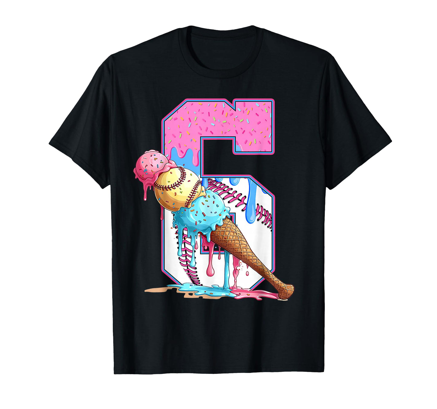Funny Baseball 6 Year Old Ice Cream T-Shirt - Aesthetic Graphic for Adults - T-Shirt, Sweatshirt, Hoodie