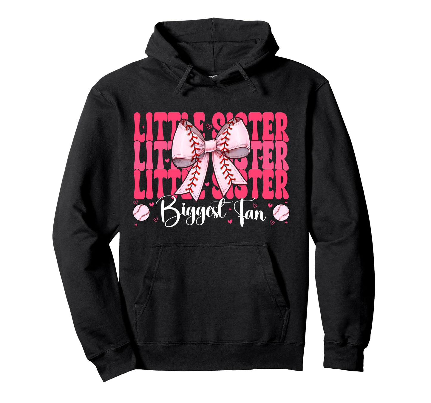 Baseball Sister Coquette Bow Little Hoodie - Custom Art Print Men Women - T-Shirt, Sweatshirt, Hoodie
