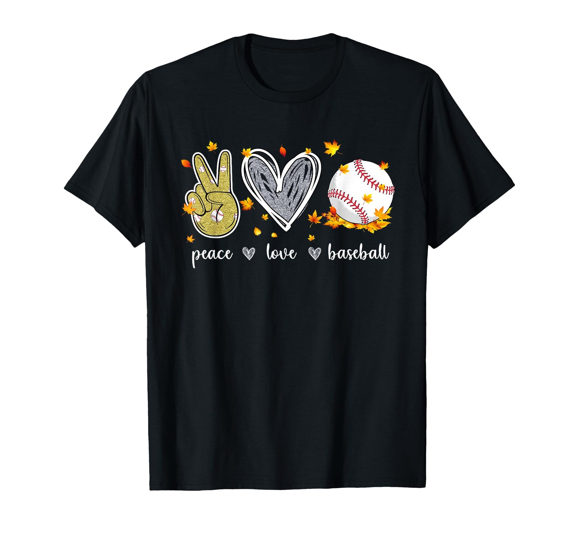 Peace Love Baseball Lovers Fall Thankful T-Shirt - Graphic Print Unisex - T-Shirt, Sweatshirt, Hoodie