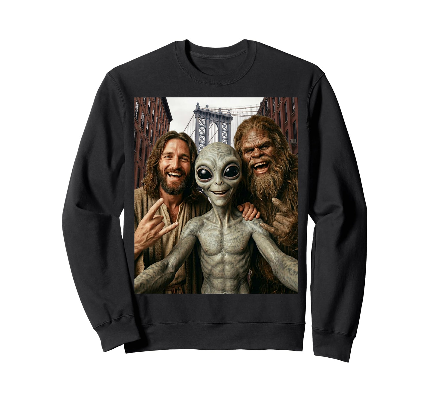 Funny Bigfoot Alien Jesus Sweatshirt - Casual Everyday Wear for Adults - T-Shirt, Sweatshirt, Hoodie