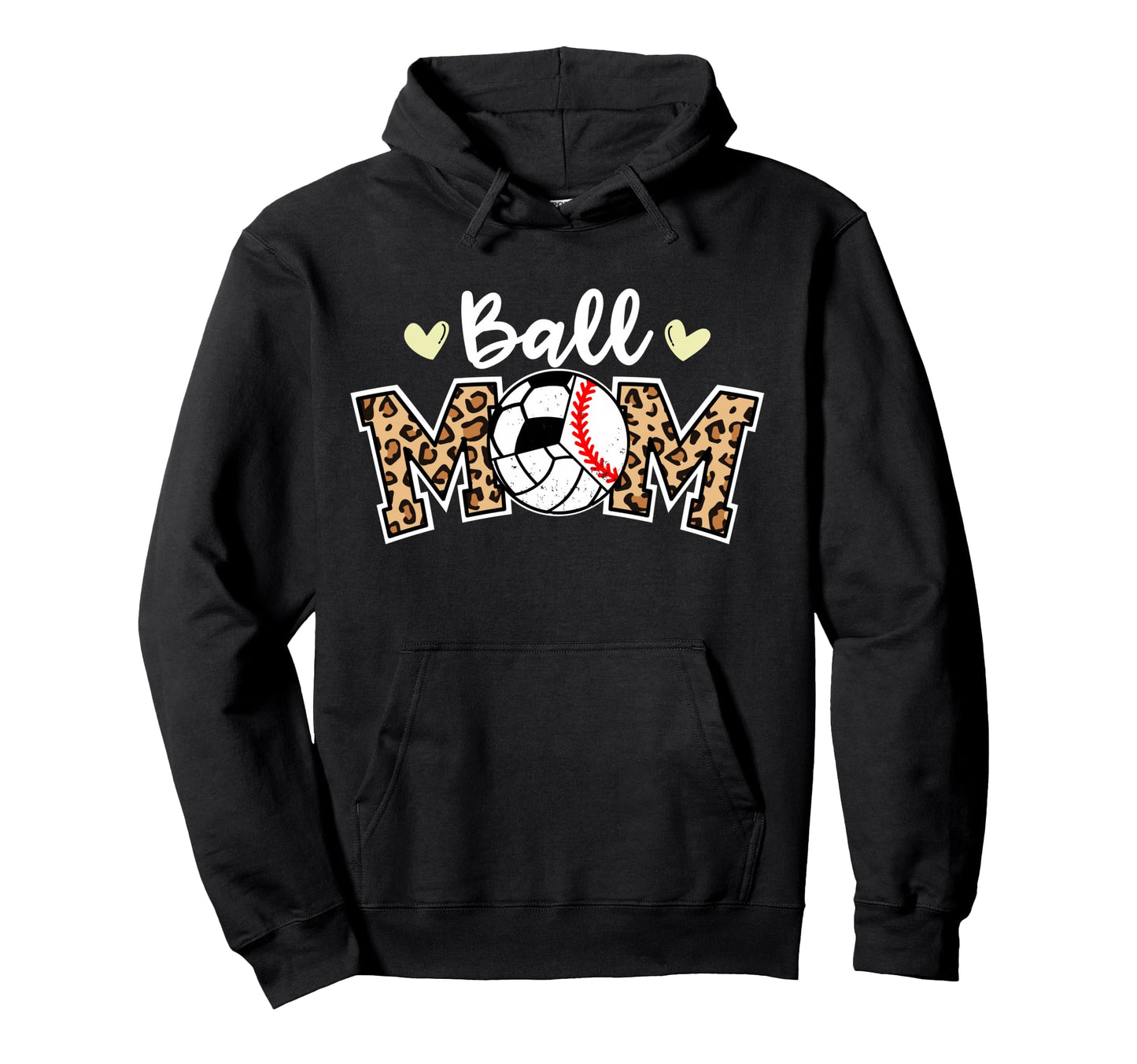 Ball Mom Leopard Baseball Volleyball Hoodie - Novelty Apparel for Adults - T-Shirt, Sweatshirt, Hoodie
