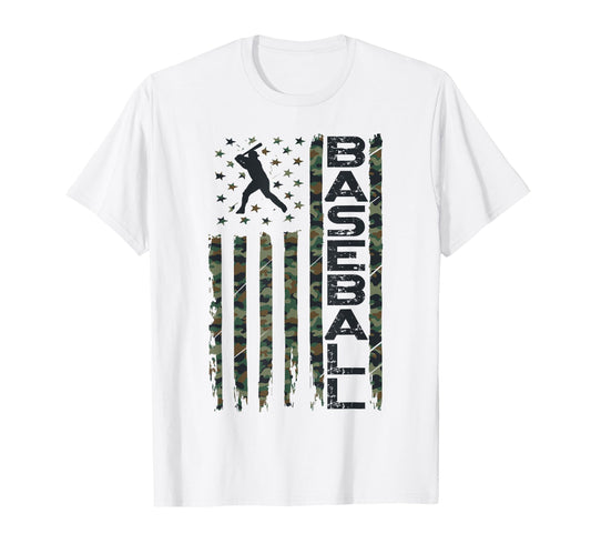 Baseball Fan Usa American Flag Camo T-Shirt - Minimalist Print Unisex - T-Shirt, Sweatshirt, Hoodie