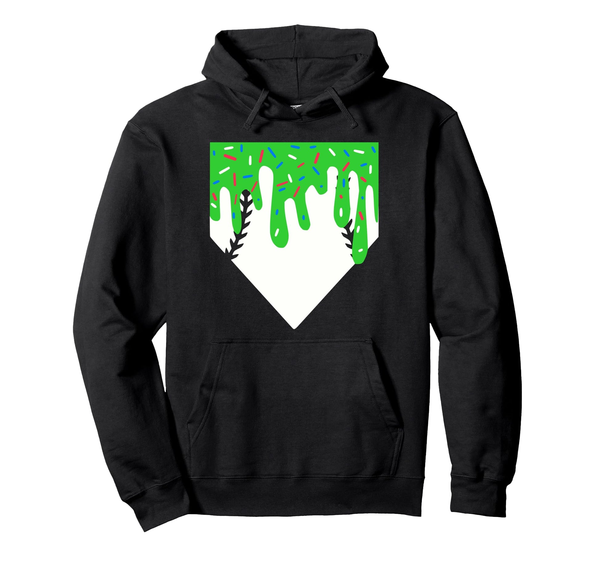 Funny Baseball Home Plate Ice Cream Drip Hoodie - Graphic Print Unisex - T-Shirt, Sweatshirt, Hoodie