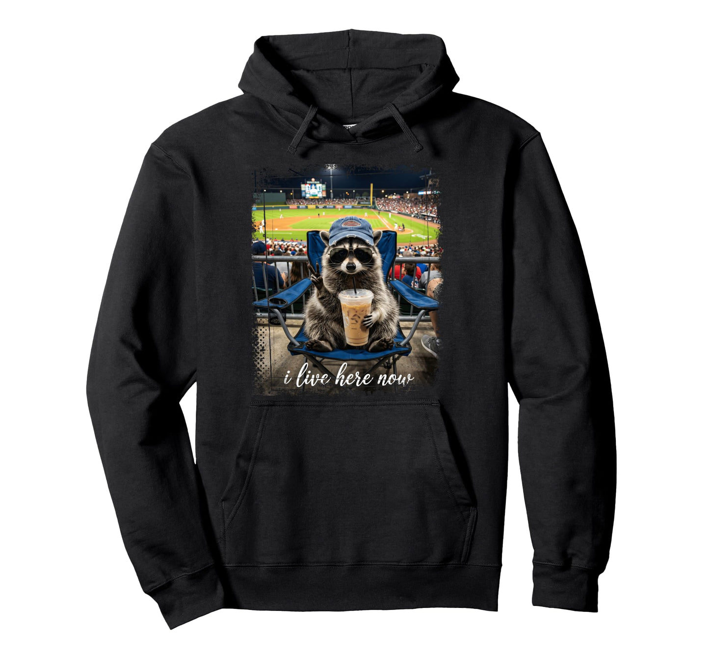 Peace Sign Raccoon Baseball Stadium Hoodie - Fun Novelty Design Men Women - T-Shirt, Sweatshirt, Hoodie