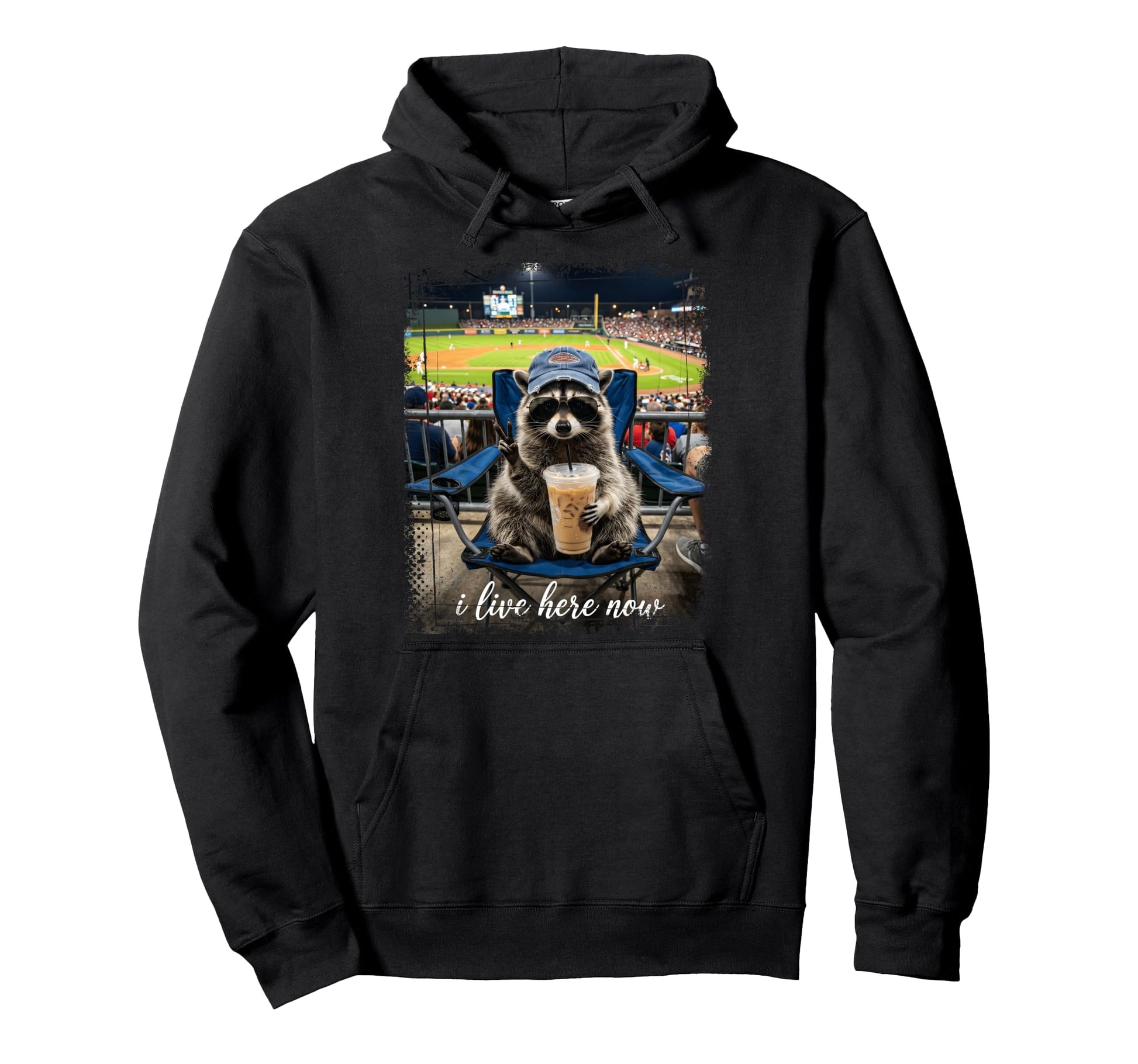 Peace Sign Raccoon Baseball Stadium Hoodie - Fun Novelty Design Men Women - T-Shirt, Sweatshirt, Hoodie