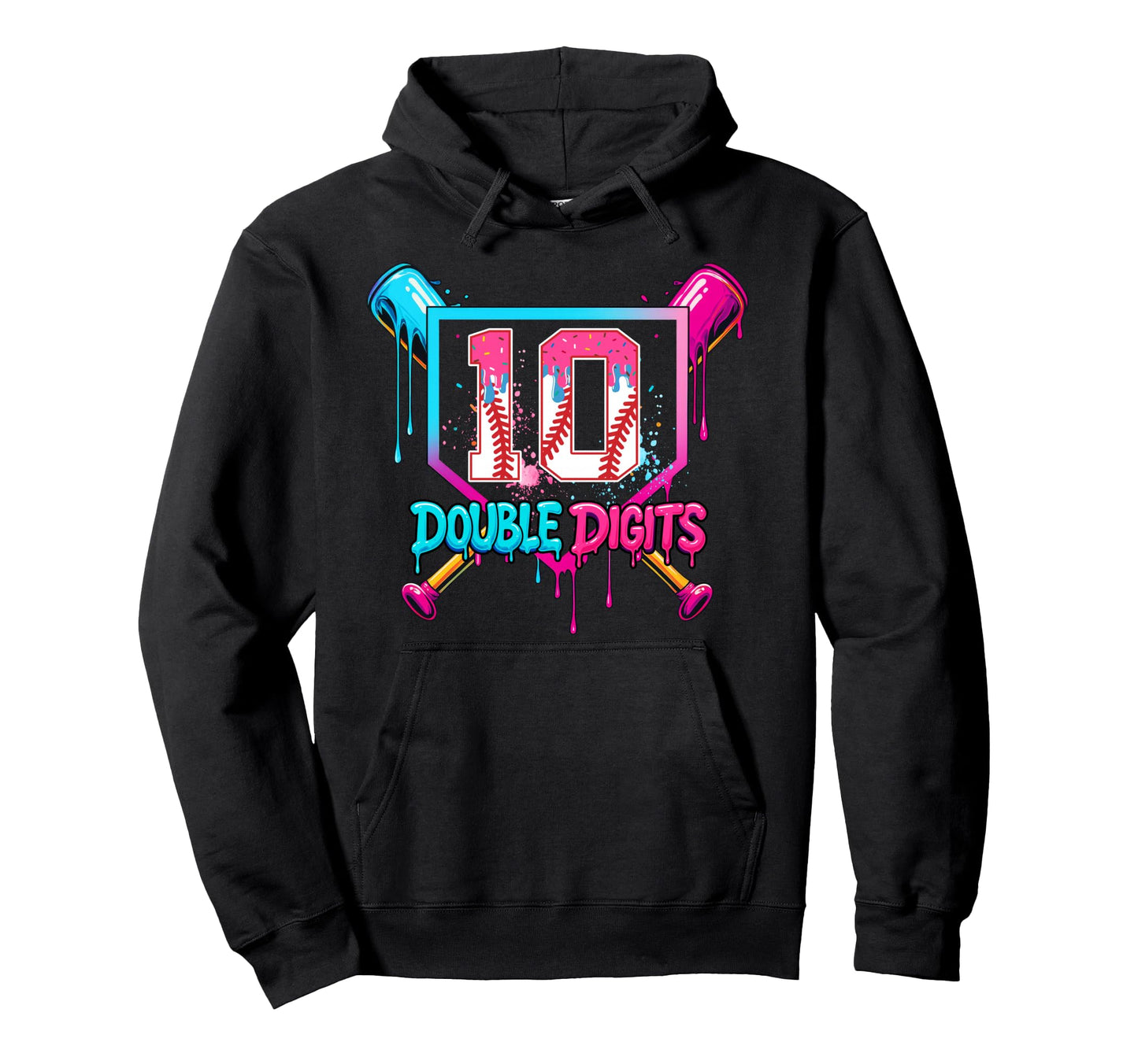 Baseball Drip 10Th Birthday Double Hoodie - Casual Everyday Wear Unisex - T-Shirt, Sweatshirt, Hoodie
