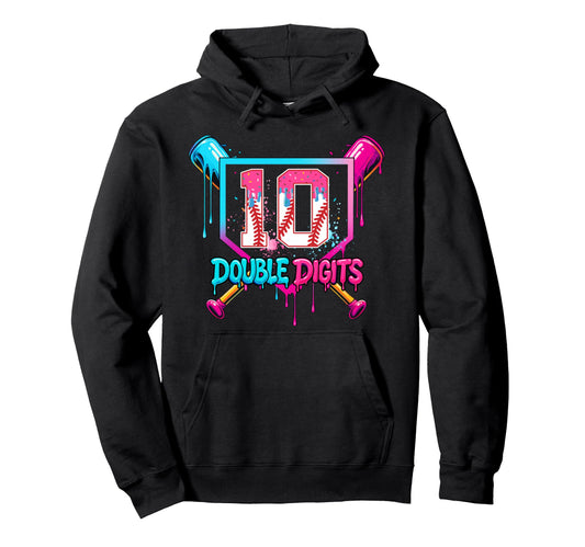 Baseball Drip 10Th Birthday Double Hoodie - Casual Everyday Wear Unisex - T-Shirt, Sweatshirt, Hoodie