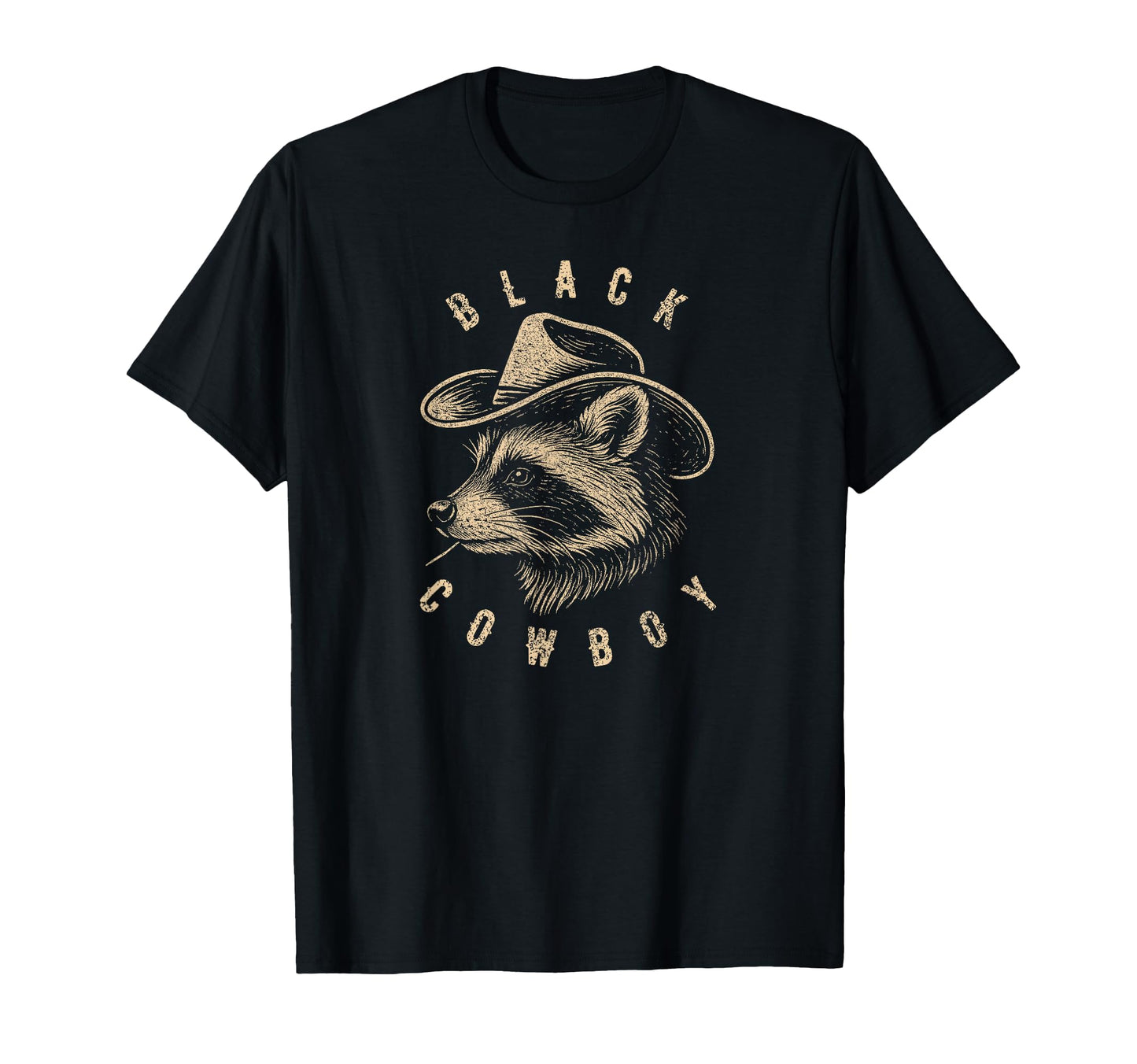 Black Cowboy Funny Raccoon Ranch Rodeo T-Shirt - Graphic Print for Adults - T-Shirt, Sweatshirt, Hoodie