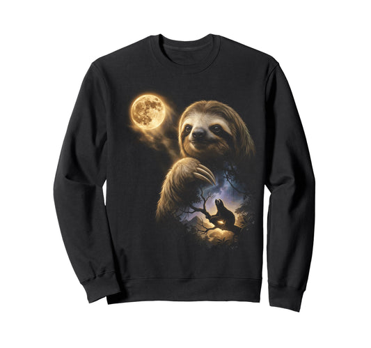 90S Sloth Howling Moon Y2K Aesthetic Sweatshirt - Graphic Print for Adults - T-Shirt, Sweatshirt, Hoodie