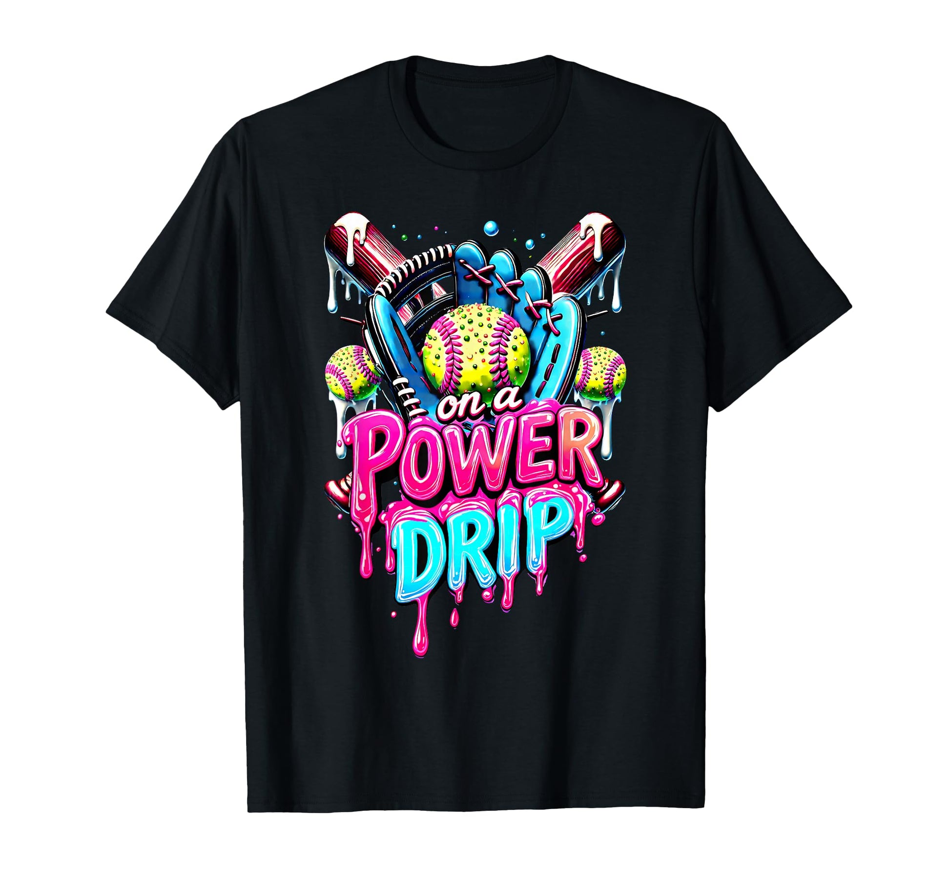Power Drip Softball Ice Cream Dripping T-Shirt - Custom Art Print Unisex - T-Shirt, Sweatshirt, Hoodie