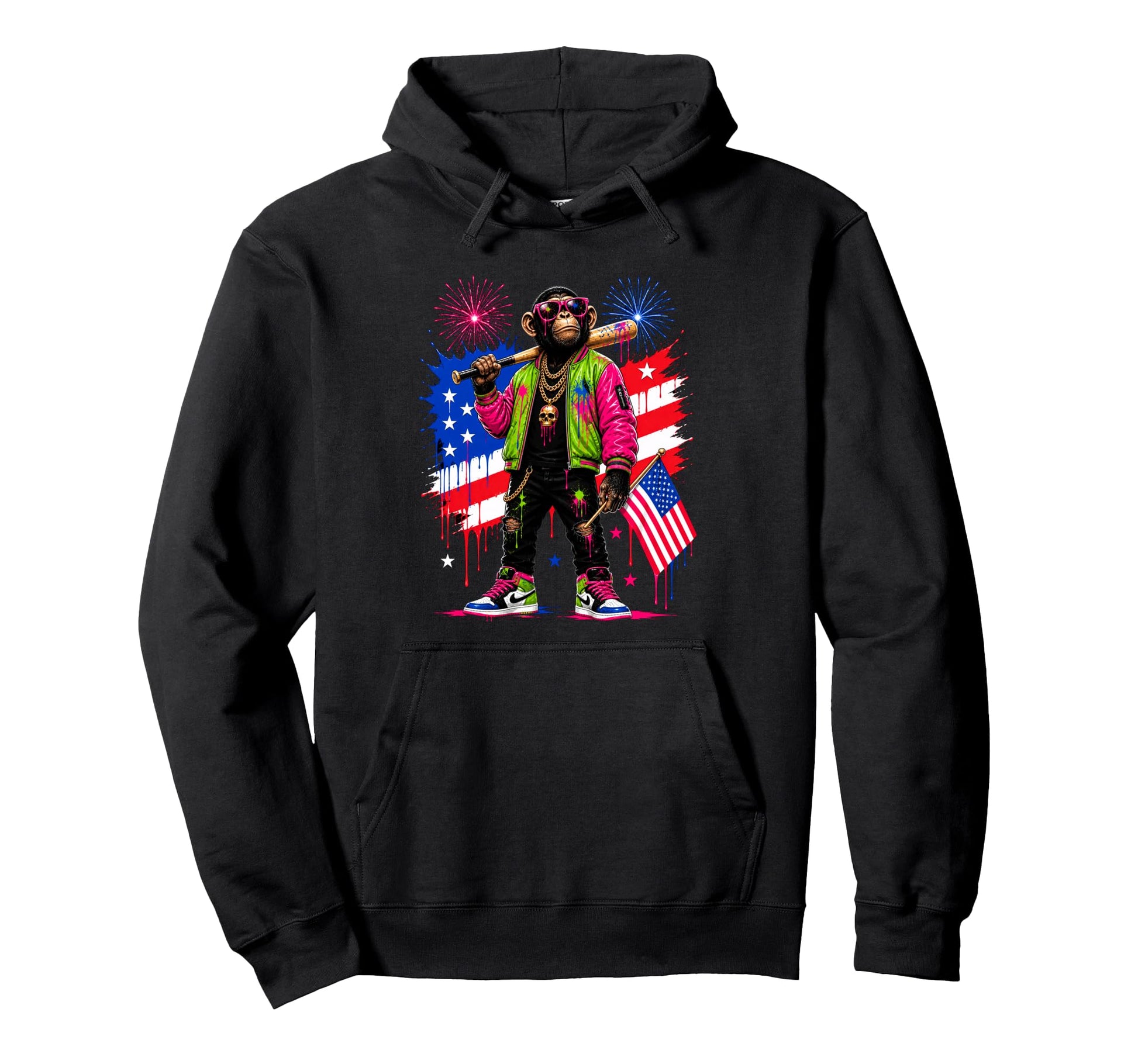 Monkey Baseball Drip Funny 4Th July Hoodie - Fun Novelty Design Unisex - T-Shirt, Sweatshirt, Hoodie