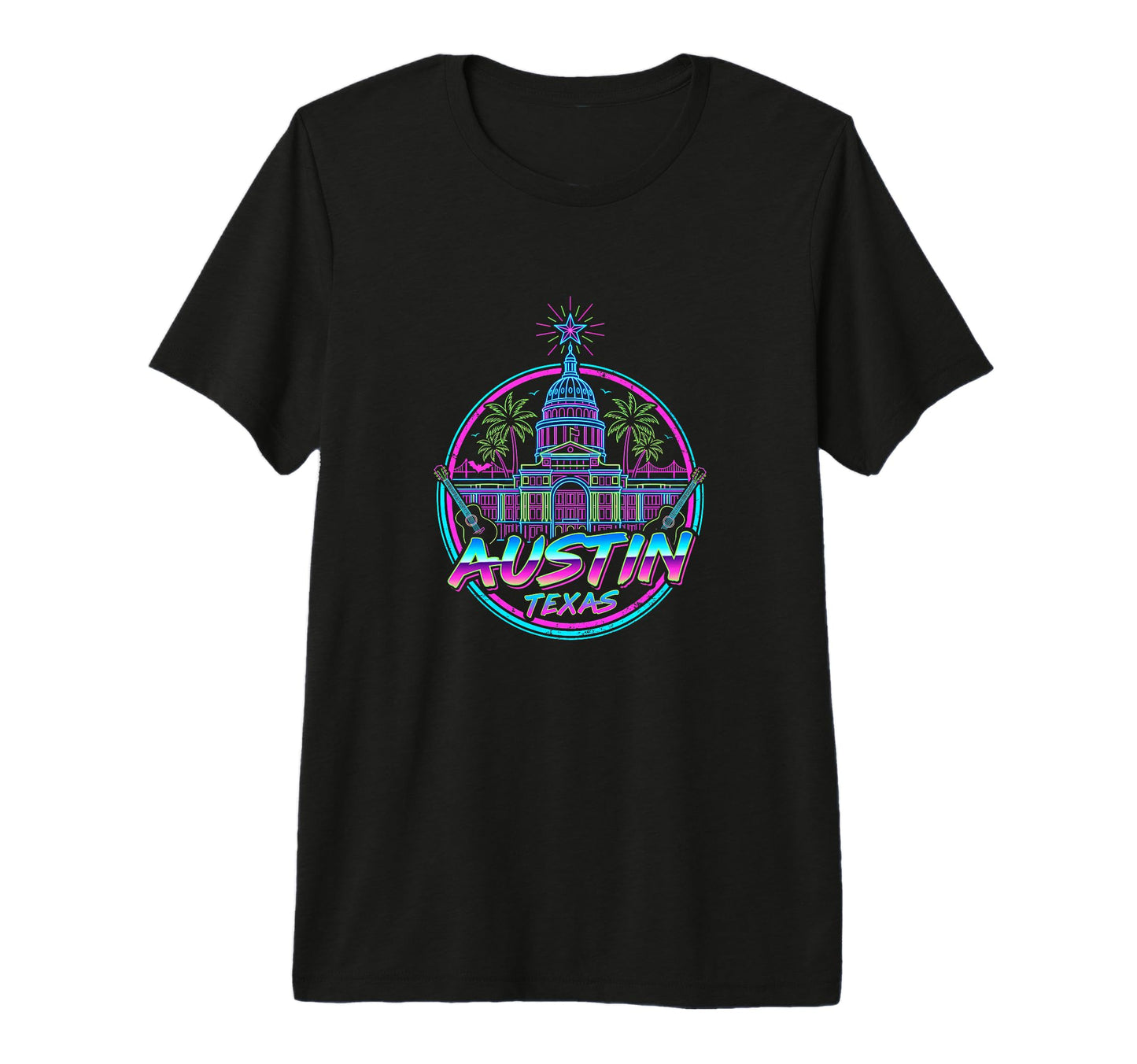 Austin Texas Capitol Synthwave 80S T-Shirt - Custom Art Print Men Women - T-Shirt, Sweatshirt, Hoodie