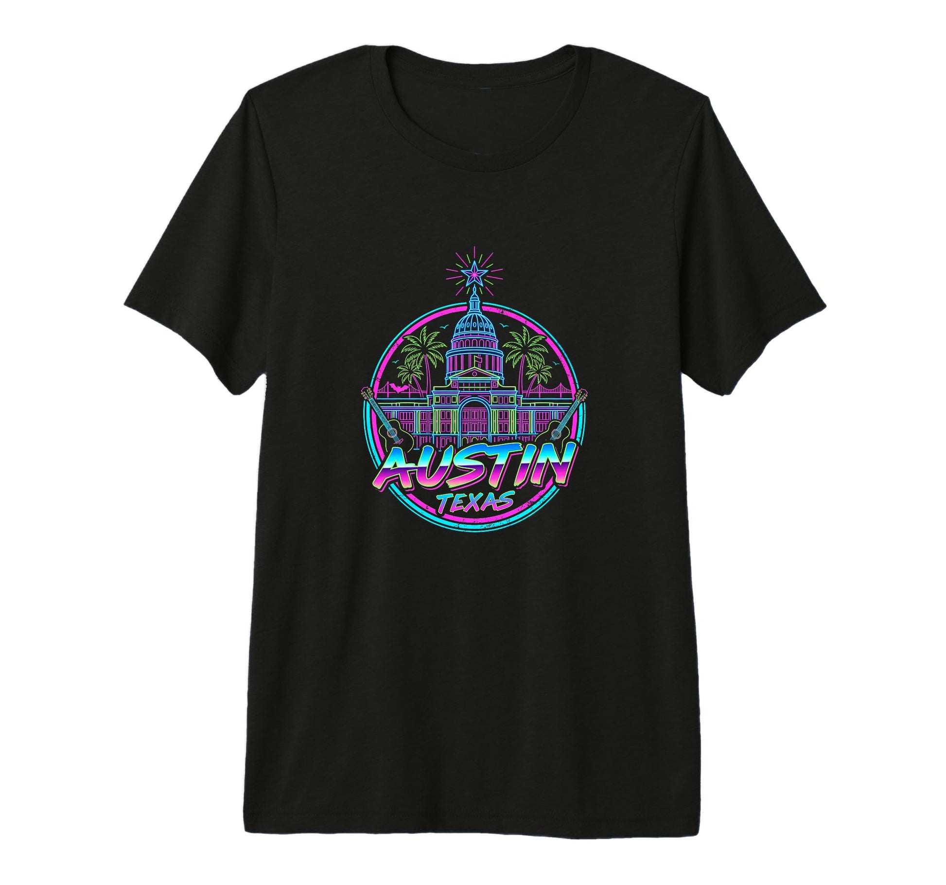 Austin Texas Capitol Synthwave 80S T-Shirt - Custom Art Print Men Women - T-Shirt, Sweatshirt, Hoodie