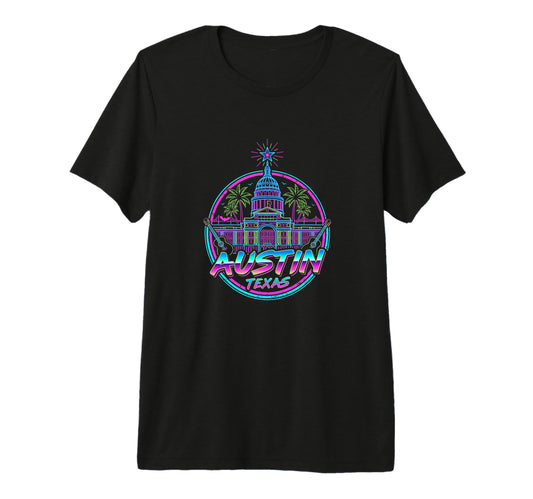Austin Texas Capitol Synthwave 80S T-Shirt - Custom Art Print Men Women - T-Shirt, Sweatshirt, Hoodie