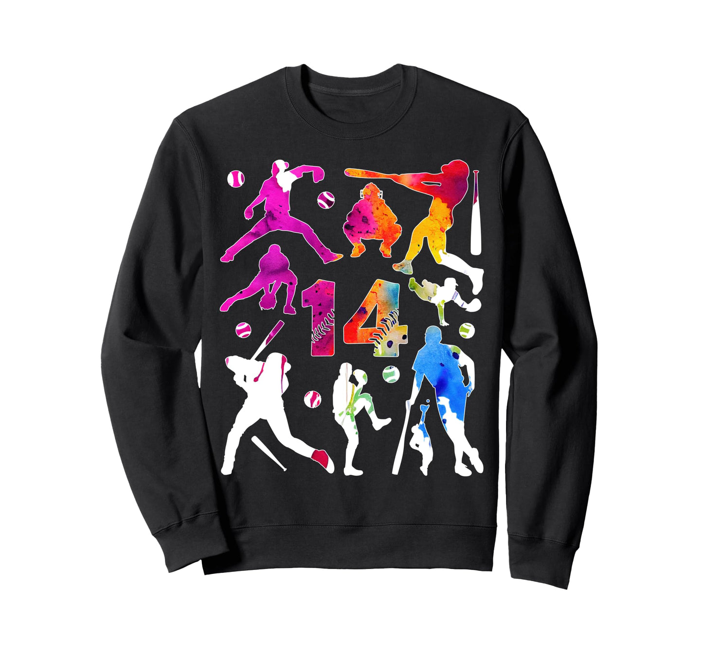 Number 14 Years Baseball 14Th Birthday Sweatshirt - Unique Graphic Unisex - T-Shirt, Sweatshirt, Hoodie