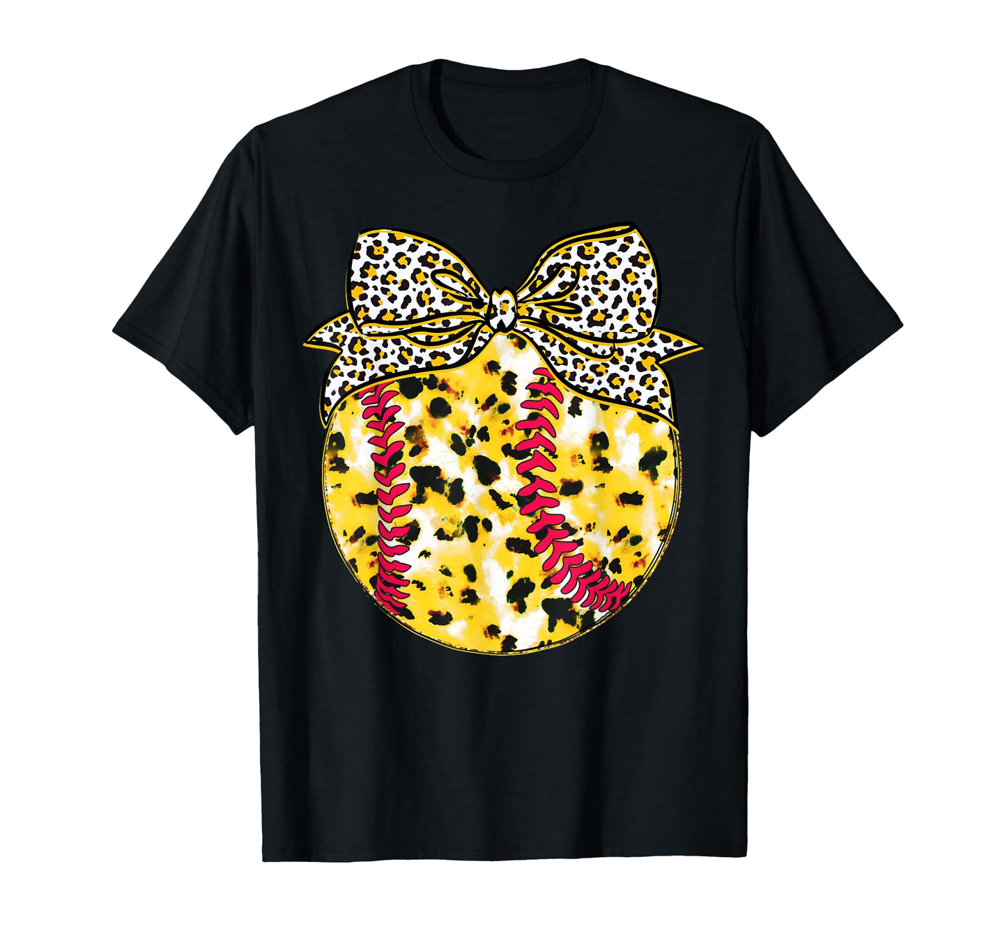 Baseball Bow Leopard Gift Softball Play T-Shirt - Unique Graphic Unisex - T-Shirt, Sweatshirt, Hoodie