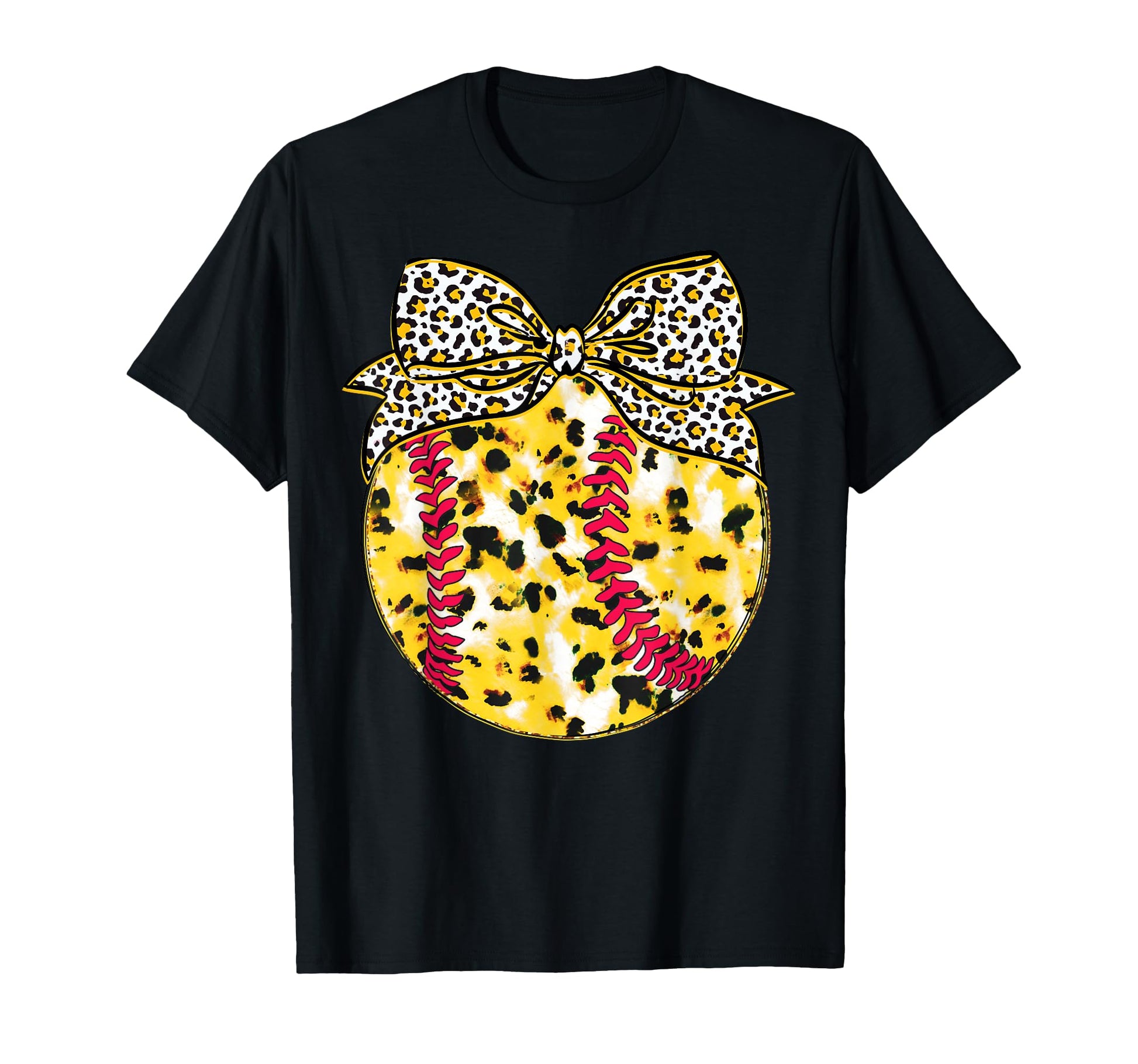 Baseball Bow Leopard Gift Softball Play T-Shirt - Unique Graphic Unisex - T-Shirt, Sweatshirt, Hoodie