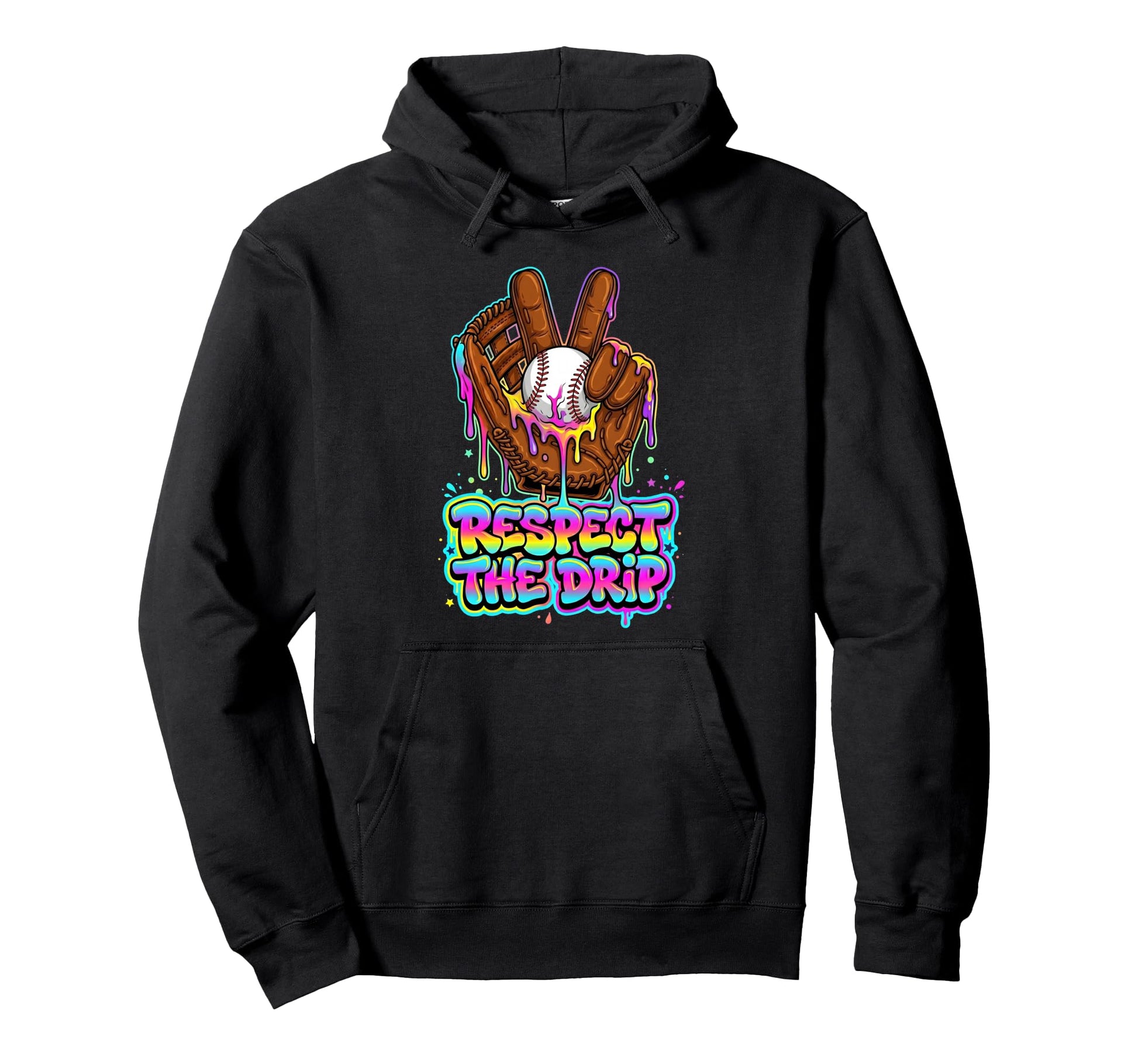 Baseball Glove Ice Cream Drip Respect Hoodie - Minimalist Print Men Women - T-Shirt, Sweatshirt, Hoodie