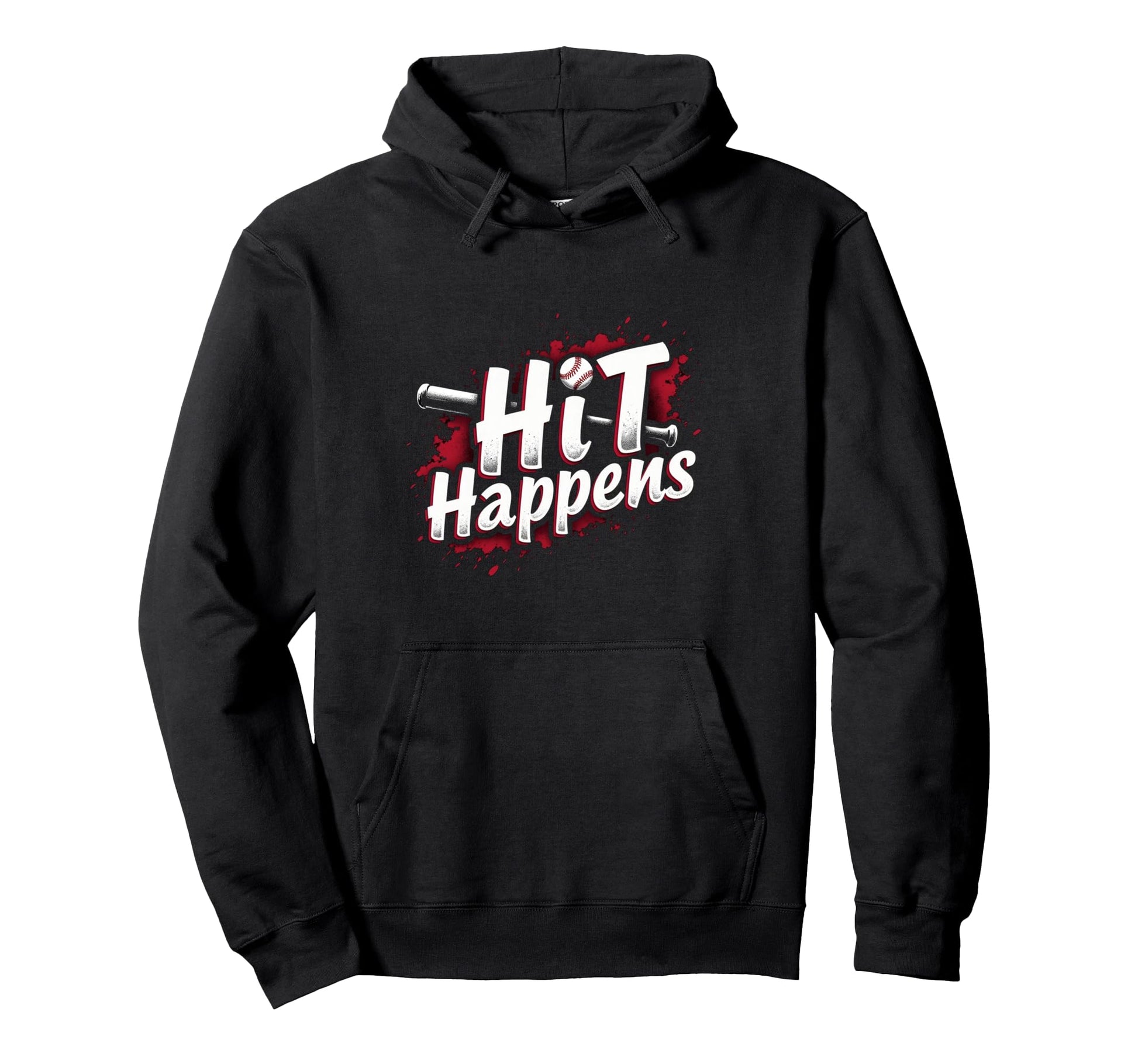 Funny Baseball Gift Hit Happens Hoodie - Novelty Apparel for Adults - T-Shirt, Sweatshirt, Hoodie
