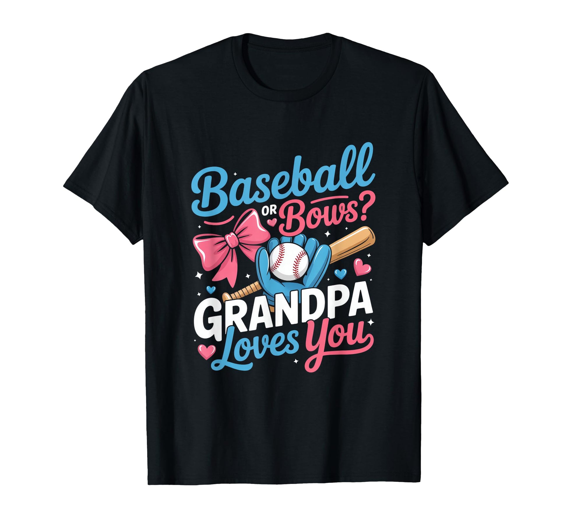 Gender Reveal Baseball Or Bows Grandpa T-Shirt - Trendy Graphic for Adults - T-Shirt, Sweatshirt, Hoodie