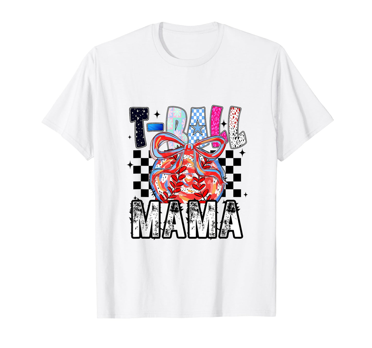 T Ball Baseball Checkered Mama T-Shirt - Trendy Graphic for Adults - T-Shirt, Sweatshirt, Hoodie