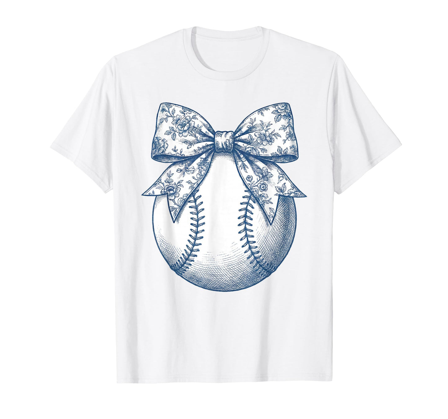 Baseball Floral Blue Toile Coquette T-Shirt - Trendy Graphic for Adults - T-Shirt, Sweatshirt, Hoodie