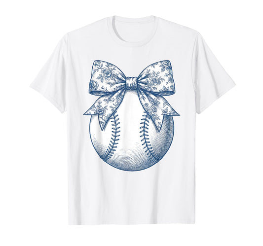 Baseball Floral Blue Toile Coquette T-Shirt - Trendy Graphic for Adults - T-Shirt, Sweatshirt, Hoodie