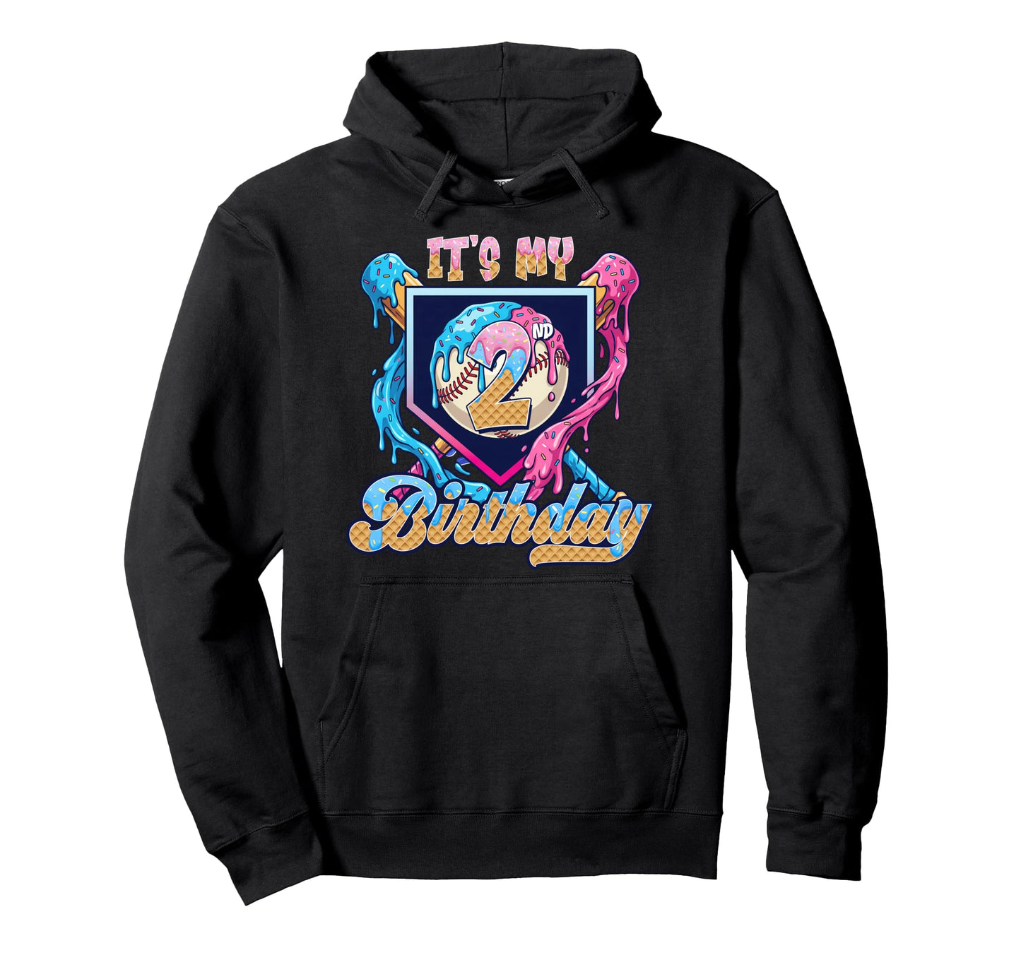 2Nd Baseball Drip Birthday Party Sport Fan Hoodie - Novelty Apparel Unisex - T-Shirt, Sweatshirt, Hoodie