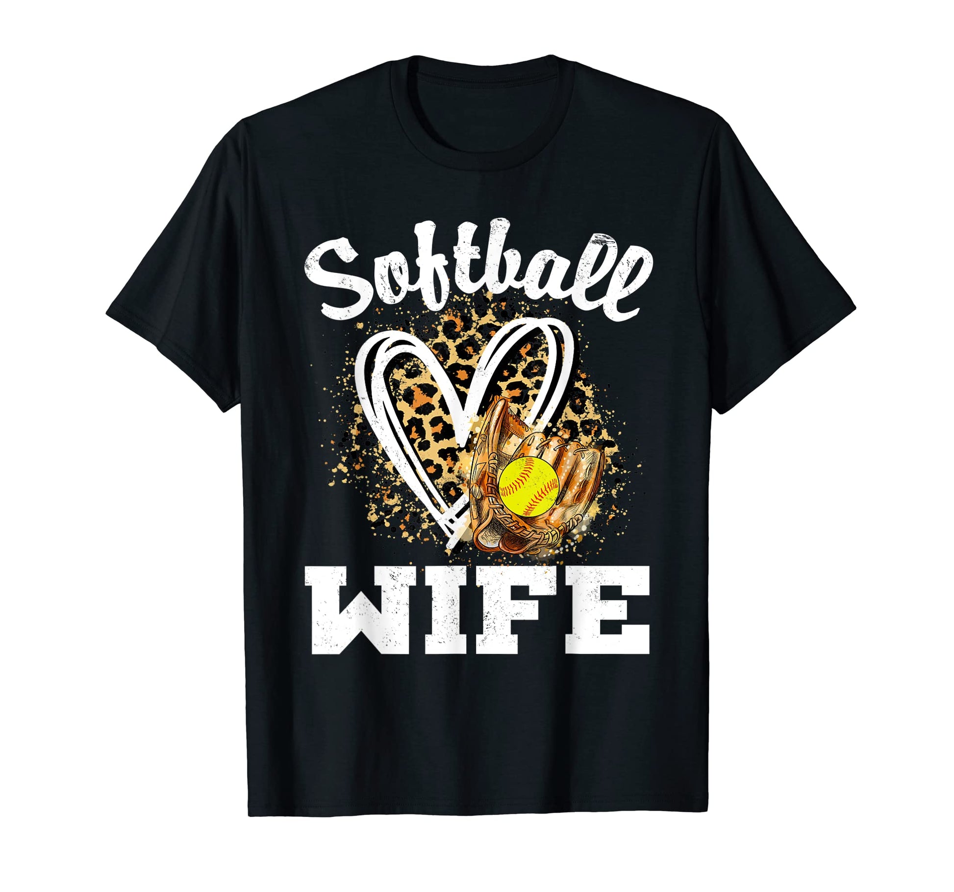 Softball Wife Leopard Heart T-Shirt - Graphic Print Unisex - T-Shirt, Sweatshirt, Hoodie