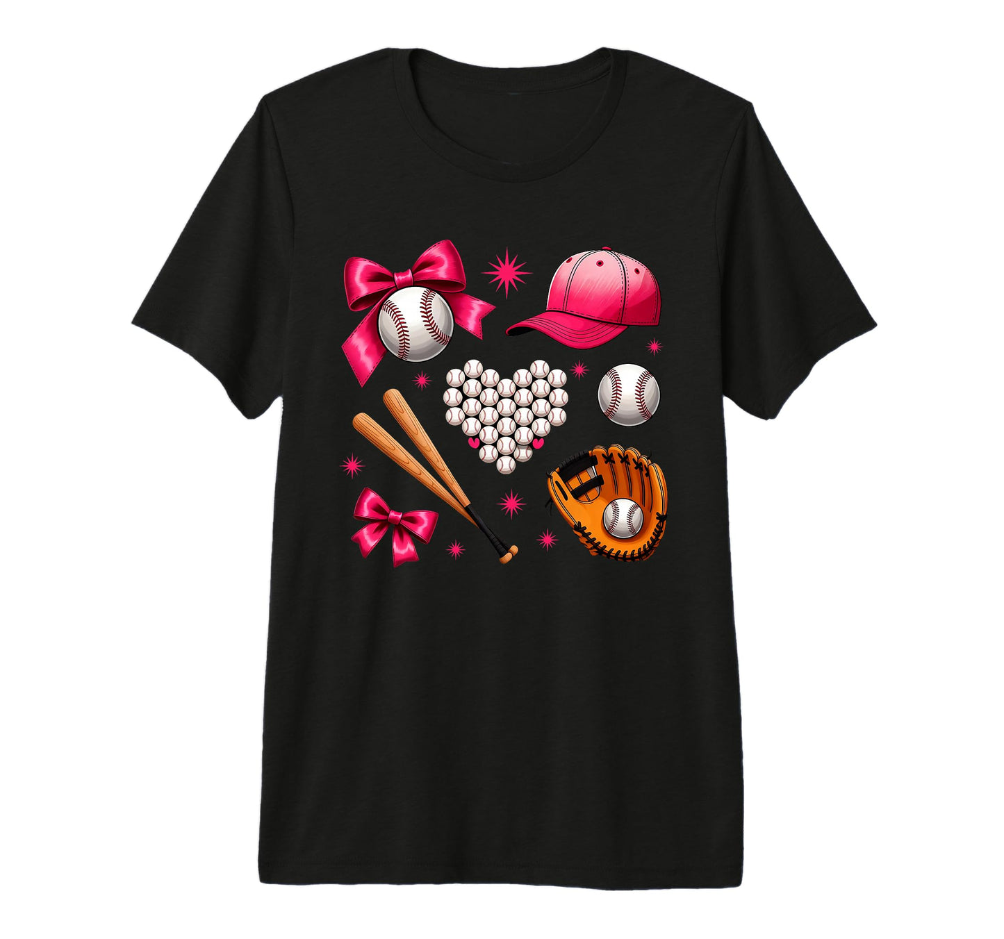 Baseball Bow Baseball Mom Mama T-Shirt - Fun Novelty Design Men Women - T-Shirt, Sweatshirt, Hoodie