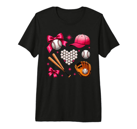 Baseball Bow Baseball Mom Mama T-Shirt - Fun Novelty Design Men Women - T-Shirt, Sweatshirt, Hoodie