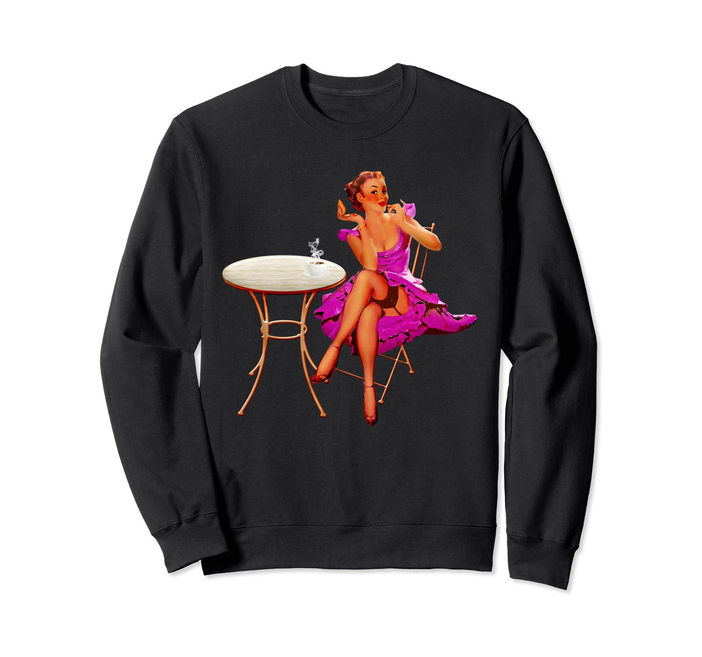 1950S Pin Up Puts Lipstick Drinks Sweatshirt - Novelty Apparel Unisex - T-Shirt, Sweatshirt, Hoodie