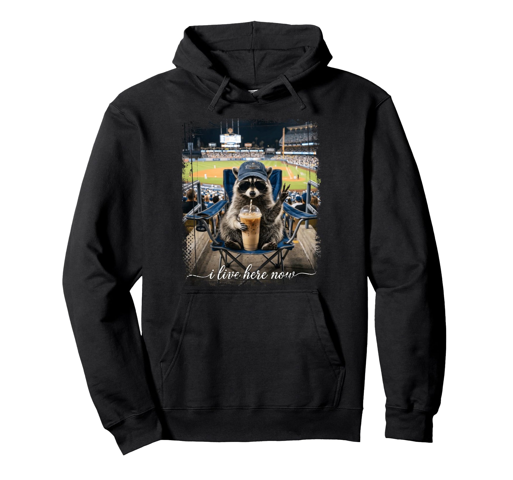Peace Sign Raccoon Baseball Stadium I Hoodie - Aesthetic Graphic Unisex - T-Shirt, Sweatshirt, Hoodie