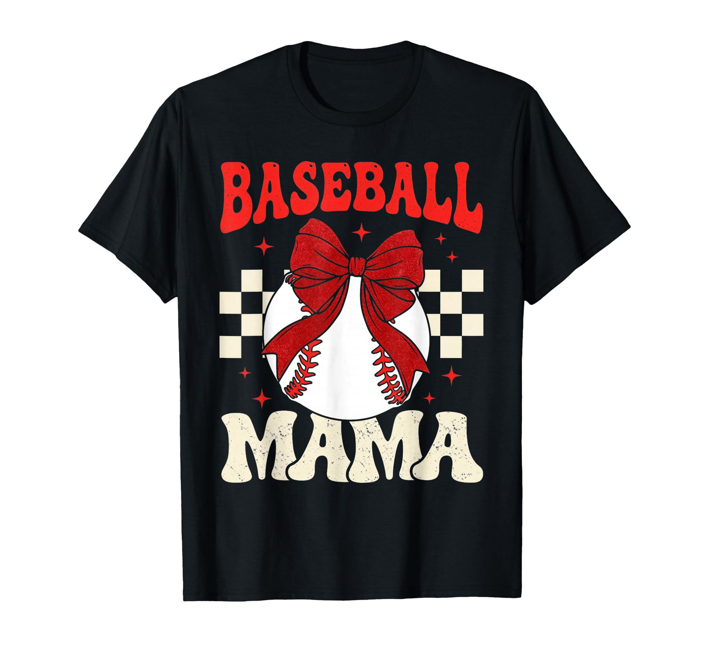 Baseball Mama Checkered Red Bow T Ball T-Shirt - Unique Graphic Men Women - T-Shirt, Sweatshirt, Hoodie