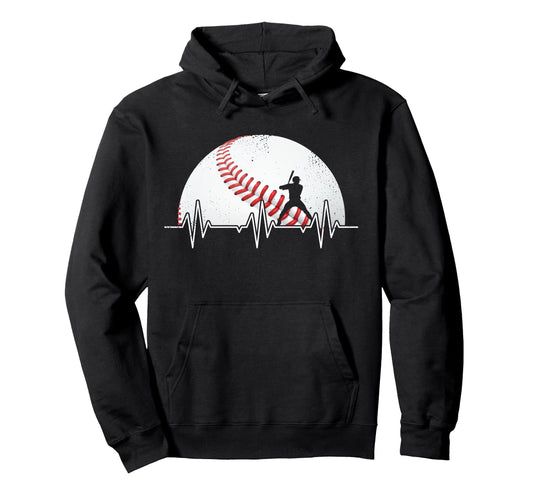 Baseball Heartbeat Baseball Player Hoodie - Fun Novelty Design Unisex - T-Shirt, Sweatshirt, Hoodie