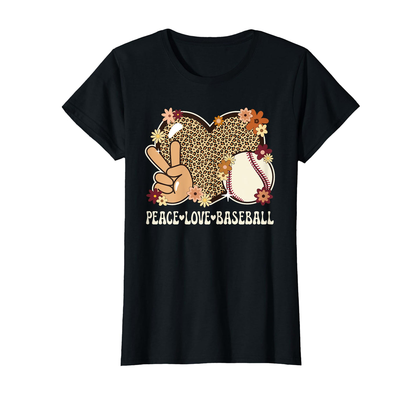 Peace Love Baseball Lover Leopard T-Shirt - Aesthetic Graphic for Adults - T-Shirt, Sweatshirt, Hoodie