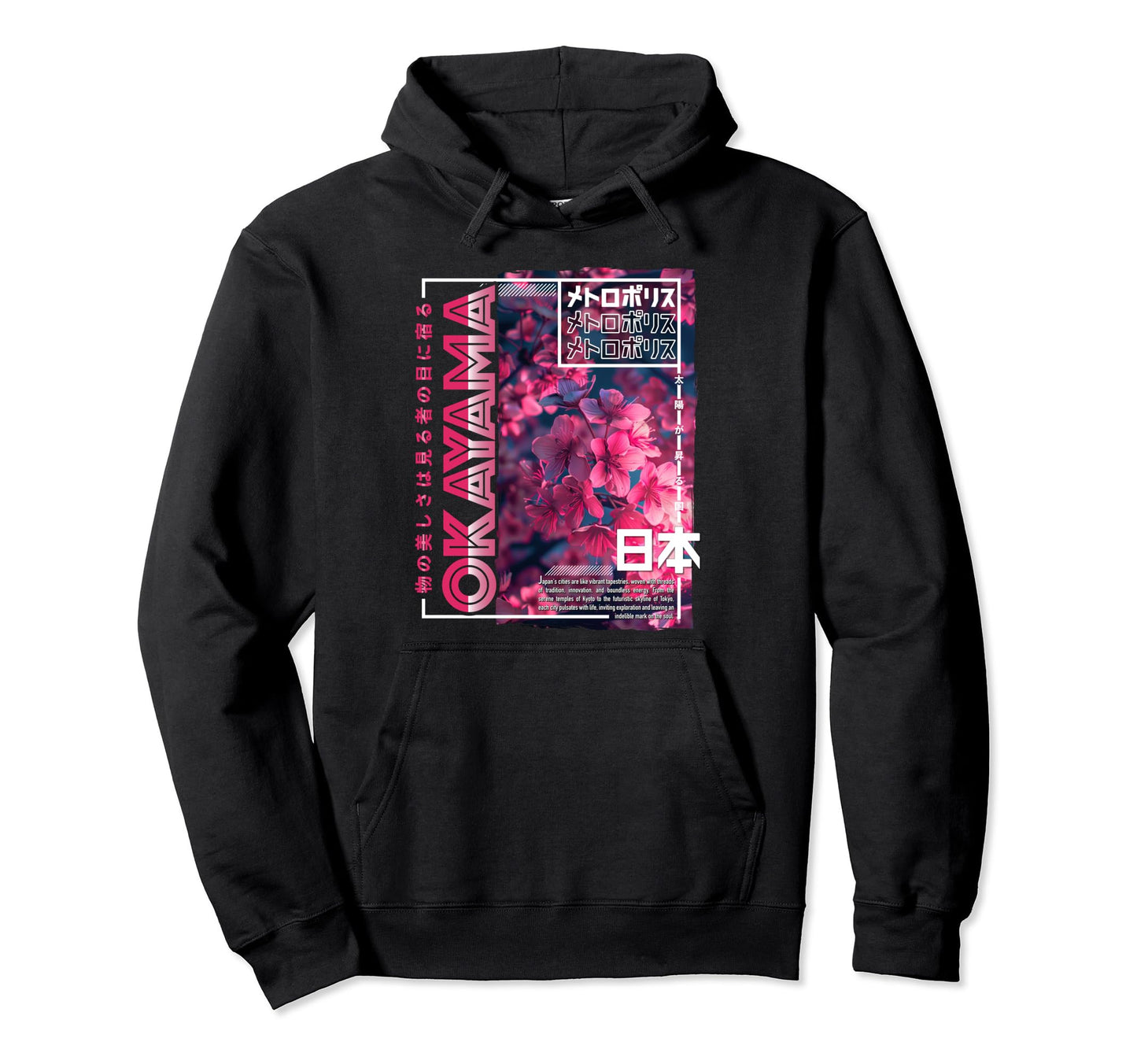 Okayama City 80S Synthwave Cherry Hoodie - Custom Art Print Men Women - T-Shirt, Sweatshirt, Hoodie