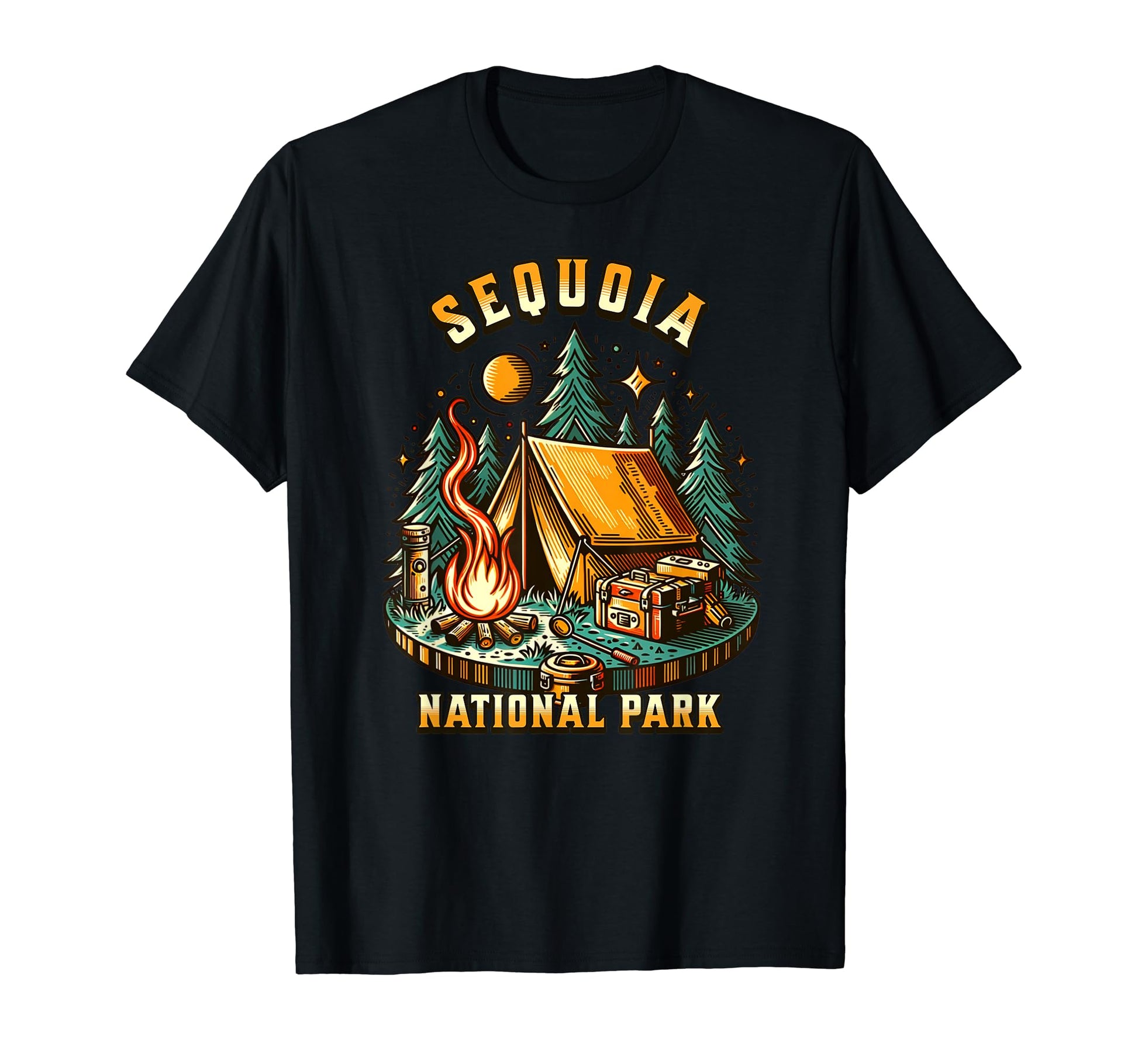 Camping Forest Tent Campfire Sequoia T-Shirt - Casual Everyday Wear Unisex - T-Shirt, Sweatshirt, Hoodie