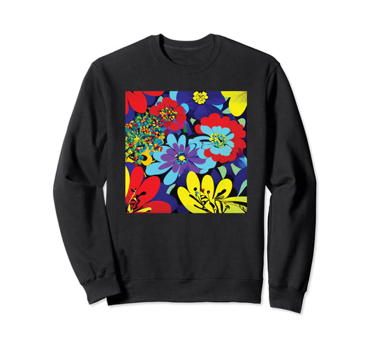 80S Pop Art Color Colorful Floral Sweatshirt - Casual Everyday Wear Unisex - T-Shirt, Sweatshirt, Hoodie