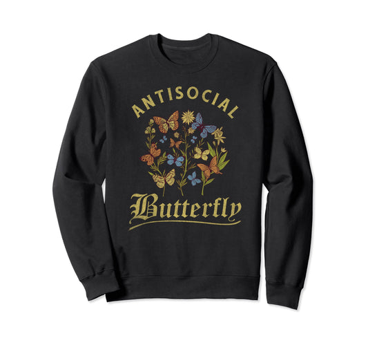 Antisocial Butterfly Fairy Grunge Sweatshirt - Unique Graphic Unisex - T-Shirt, Sweatshirt, Hoodie