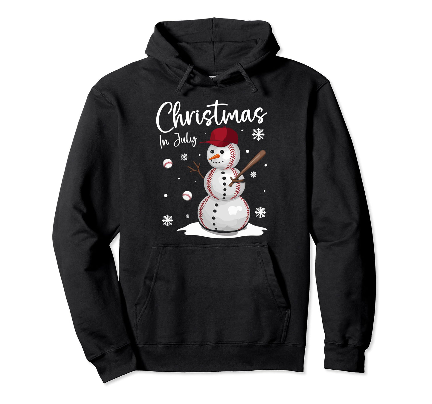 July Baseball Snowman Sports Summer Hoodie - Fun Novelty Design for Adults - T-Shirt, Sweatshirt, Hoodie