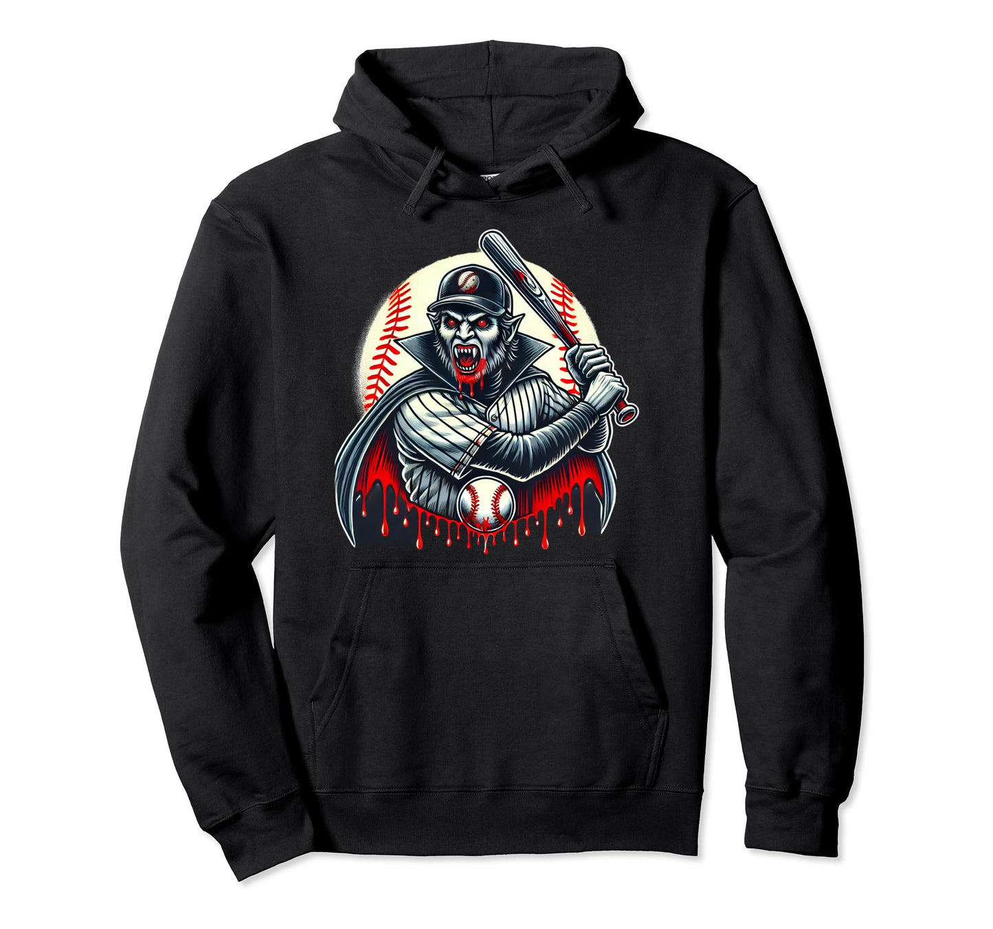 Vampire Baseball Player Funny Hoodie - Aesthetic Graphic for Adults - T-Shirt, Sweatshirt, Hoodie