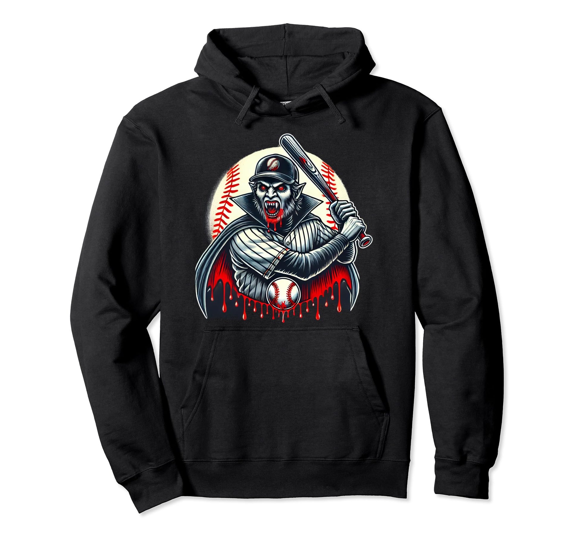 Vampire Baseball Player Funny Hoodie - Aesthetic Graphic for Adults - T-Shirt, Sweatshirt, Hoodie