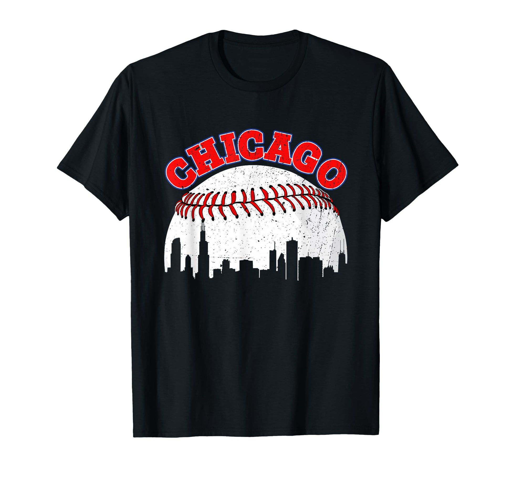 Distressed Baseball Chicago Cityscape T-Shirt - Trendy Graphic Unisex - T-Shirt, Sweatshirt, Hoodie