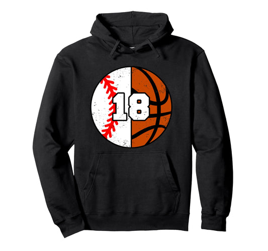 Baseball Basketball Number 18 Jersey Hoodie - Novelty Apparel Men Women - T-Shirt, Sweatshirt, Hoodie